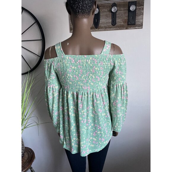 Cloud Chaser Girl's Waffle Smocked 3/4 Sleeve Off Shoulder Top XL/16 - Picture 3 of 7
